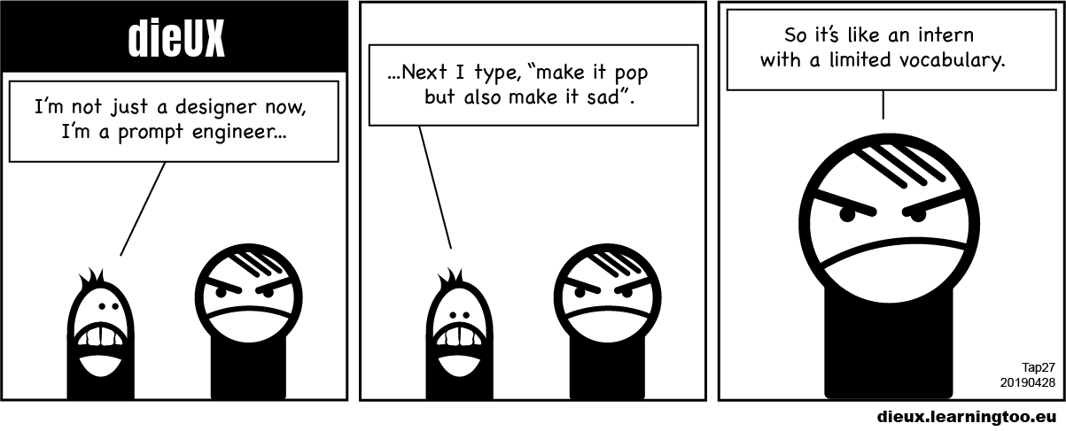 dieUX cartoon strip, xxx created 2nd April 2026 by Pat Godfrey